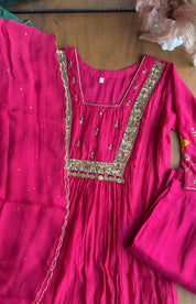 Janki Box Neck Handwork Dress- Pink