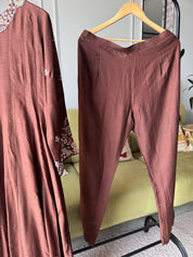 Kajal Handwork Mul Chanderi Anarkali Dress- Brown