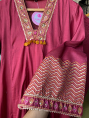 Asifa Patchwork Muslin  Dress- Maroon