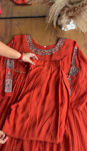Reshma Handwork Round Neck Dress-Orange