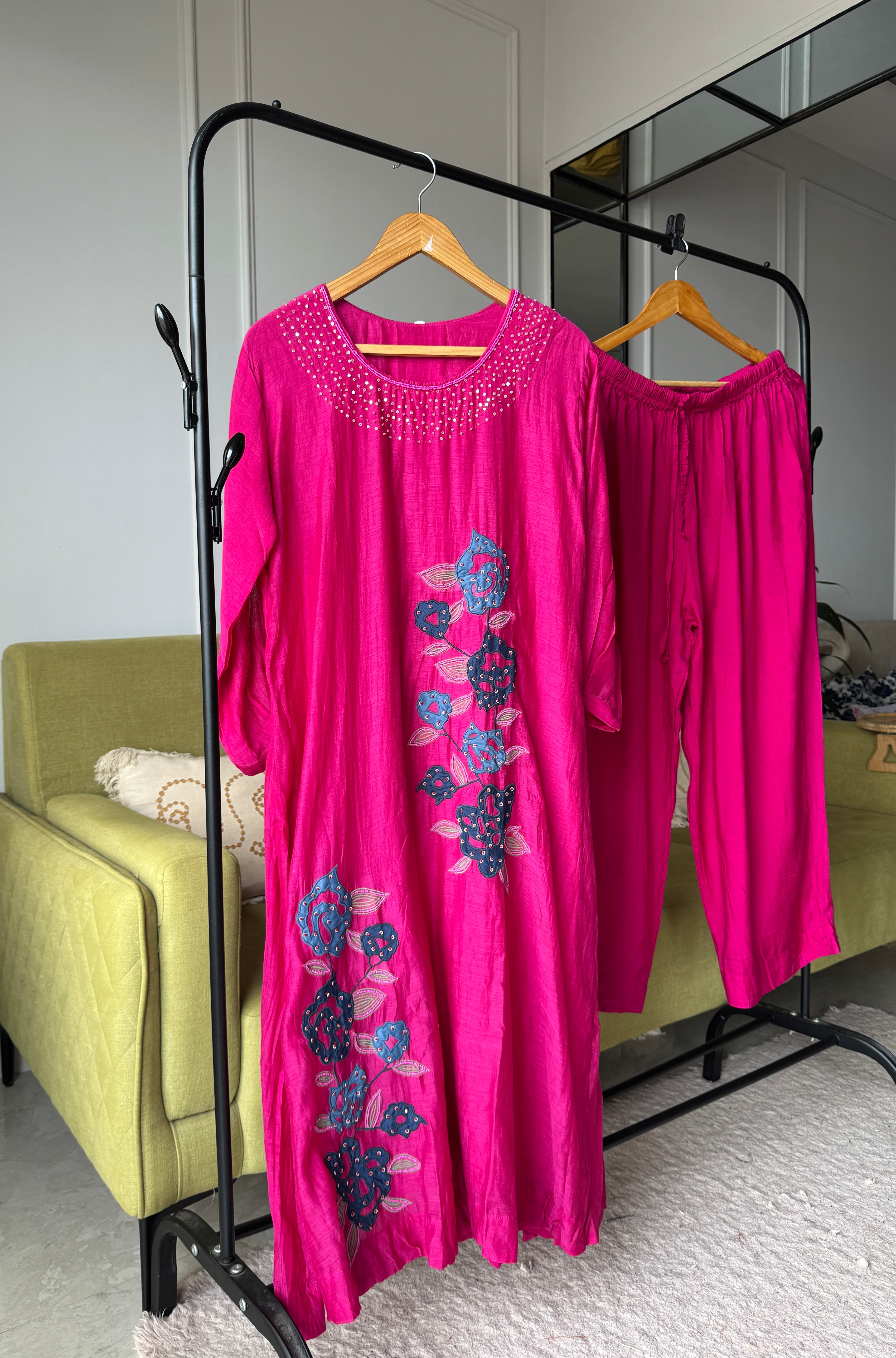 Rani mul chanderi kardana Aline dress with plazzo