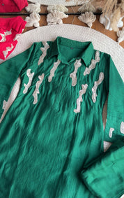 Vrinda Handwork Mul Chanderi Coord Set-Green