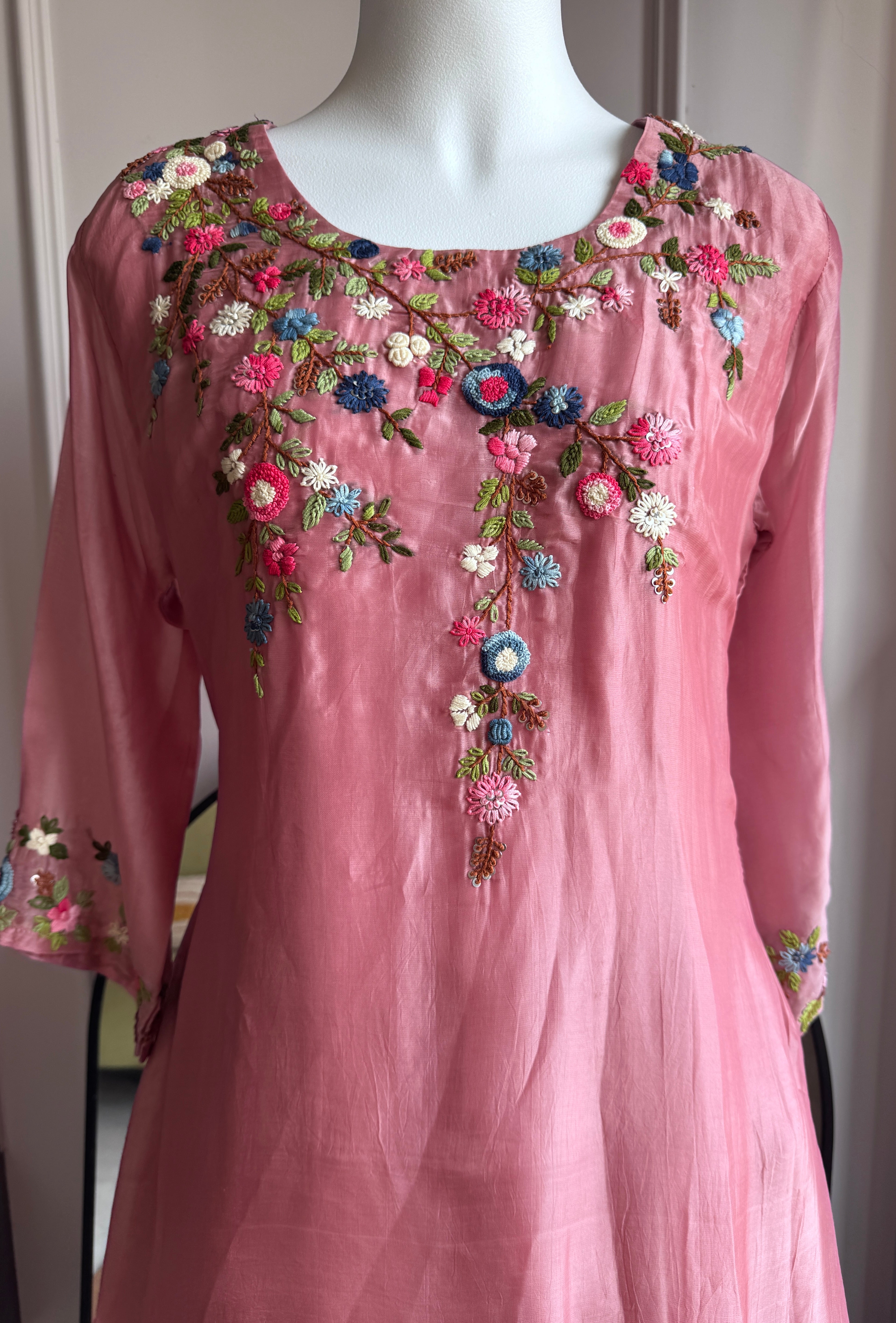 Devika Embroided Dress- Pink (Make to Order)
