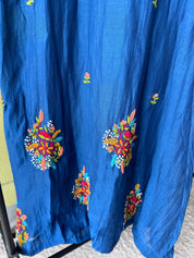 Parul Embroided Mul Chanderi Dress- Blue