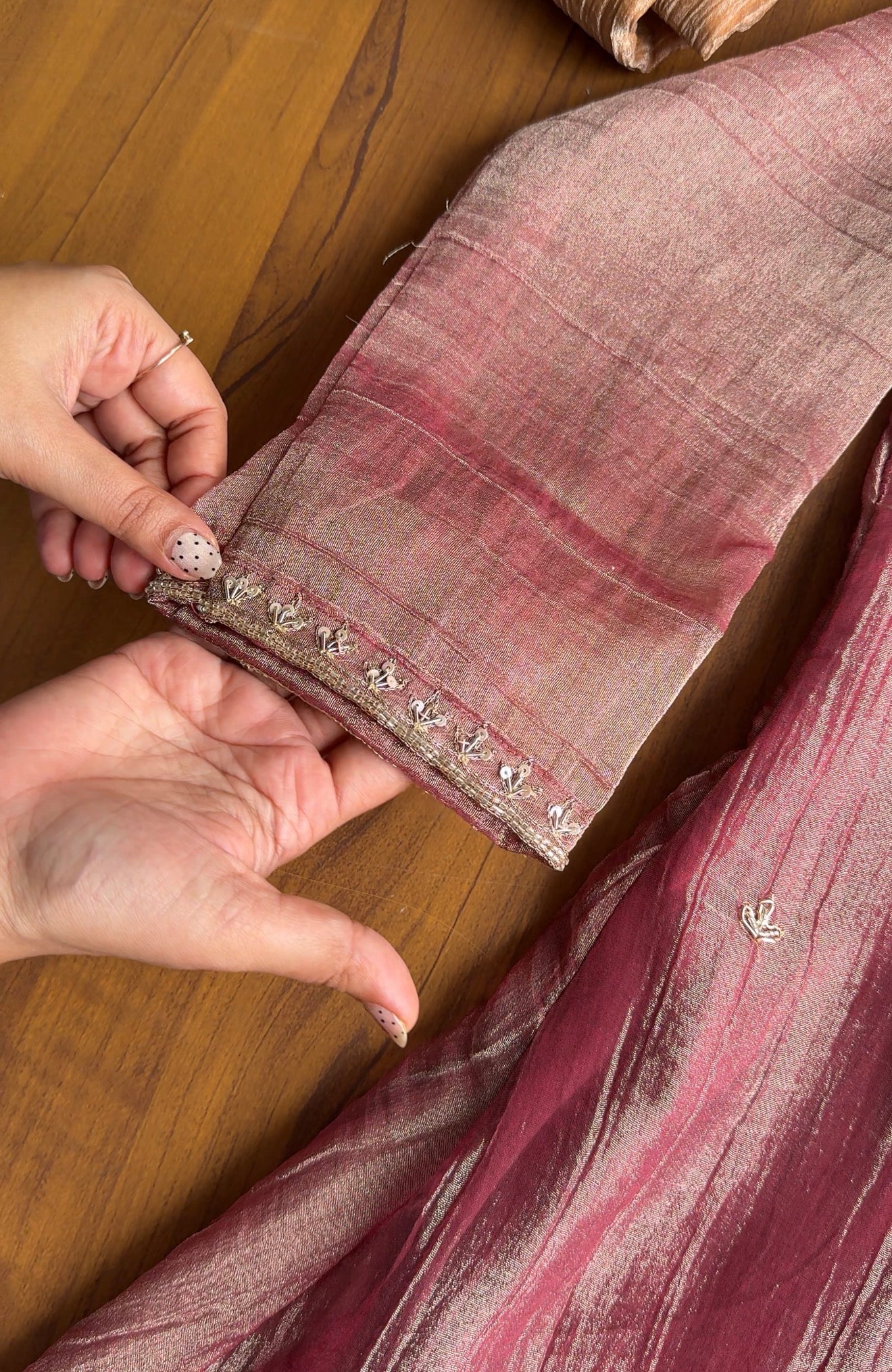 Saumya Green Emerald Hand Work Dress- Pink
