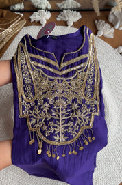 Simran Hand Zardosi Tissue And Mul Chanderi Aline Dress- Purple