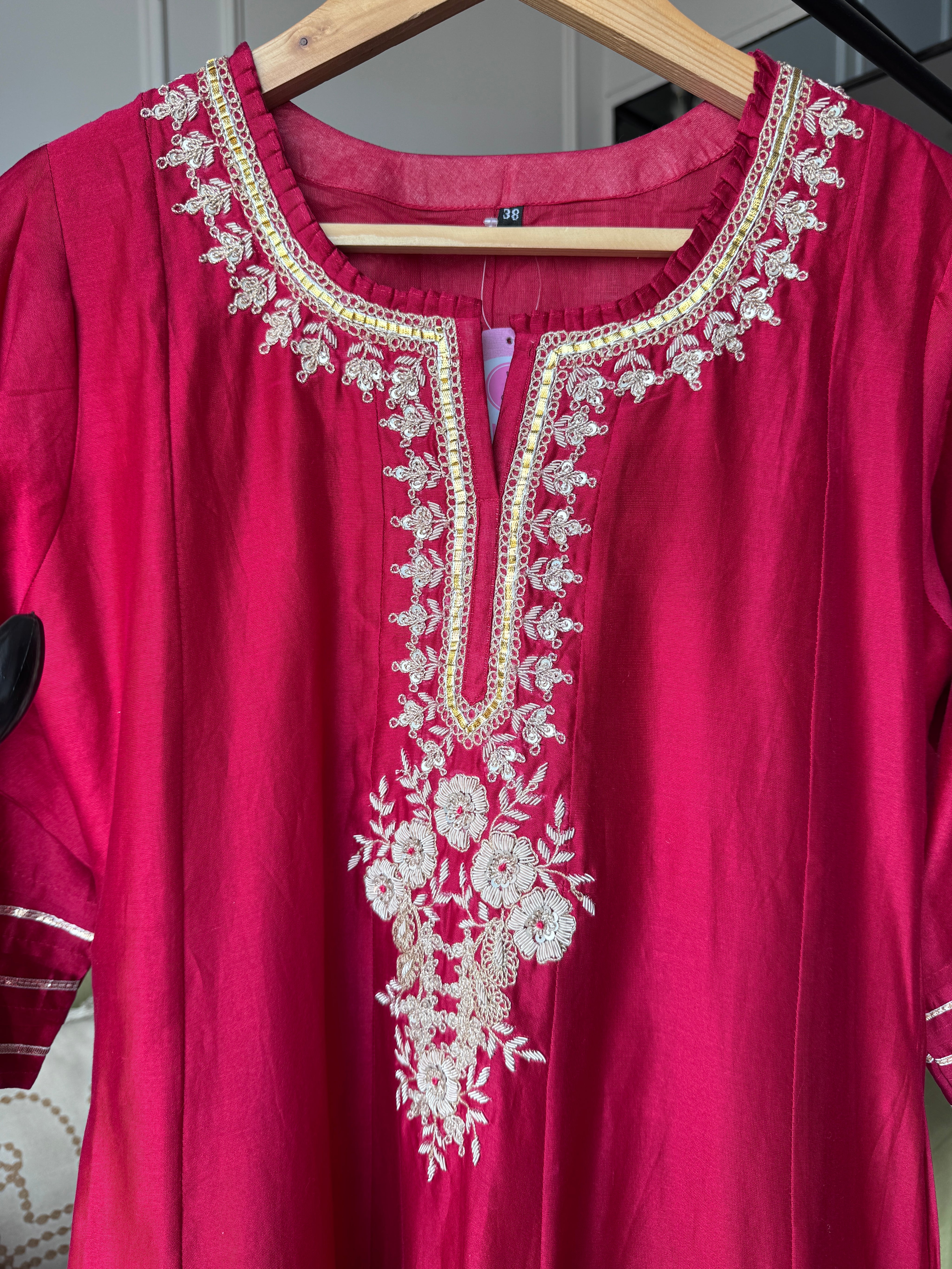 Pavithra Handwork Anarkali Dress- Cherry Red