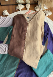 Meher Half an Half Mul Chanderi Dress- Brown with Beige