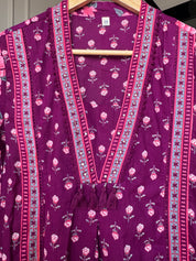 Suman Floral Print Cotton Dress-Wine