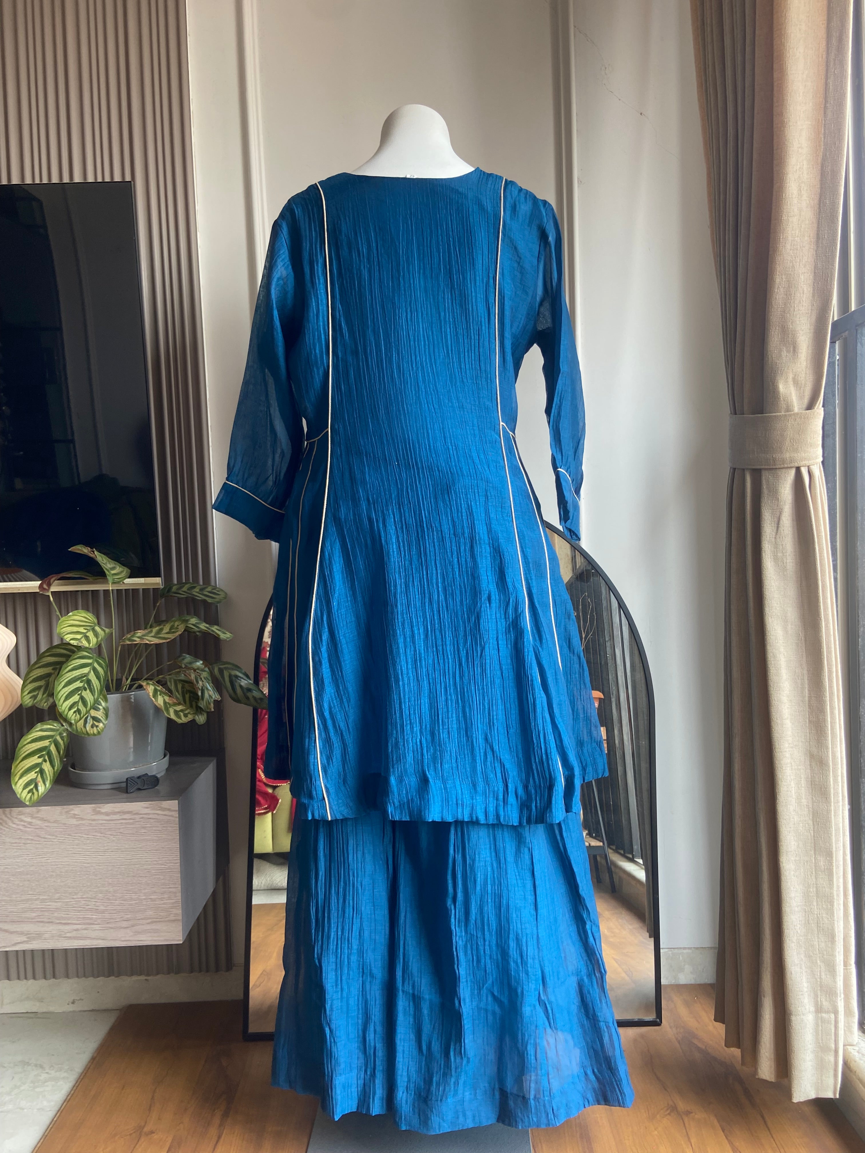 Heer pure mul Chanderi plazo dress-Royal blue
