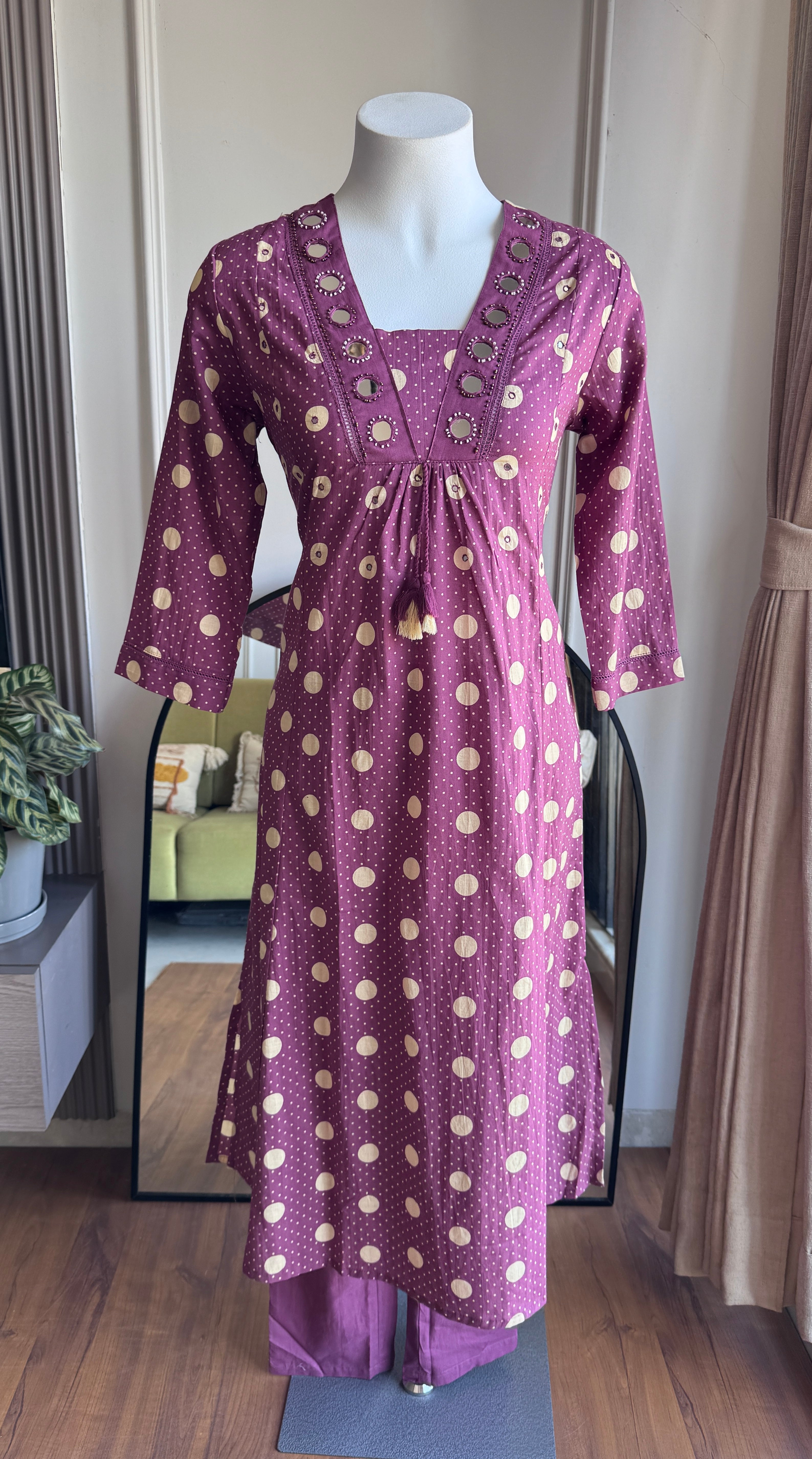 Pavithra Polka Dot Cotton Dress-Purple