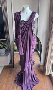 Lata Handwork Drape Saree Set- Wine