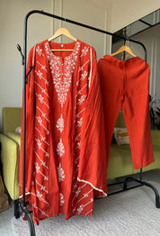 Zhalak Thread Work Side Cut Dress- Rust