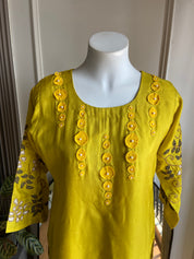 Meenal Handwork Russian Silk Dress- Yellow