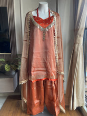 Niha Glass Tissue Mirror Work Dress- Rust