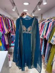Chanchal tissue and mul chanderi dress- Green