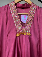 Asifa Patchwork Muslin  Dress- Maroon