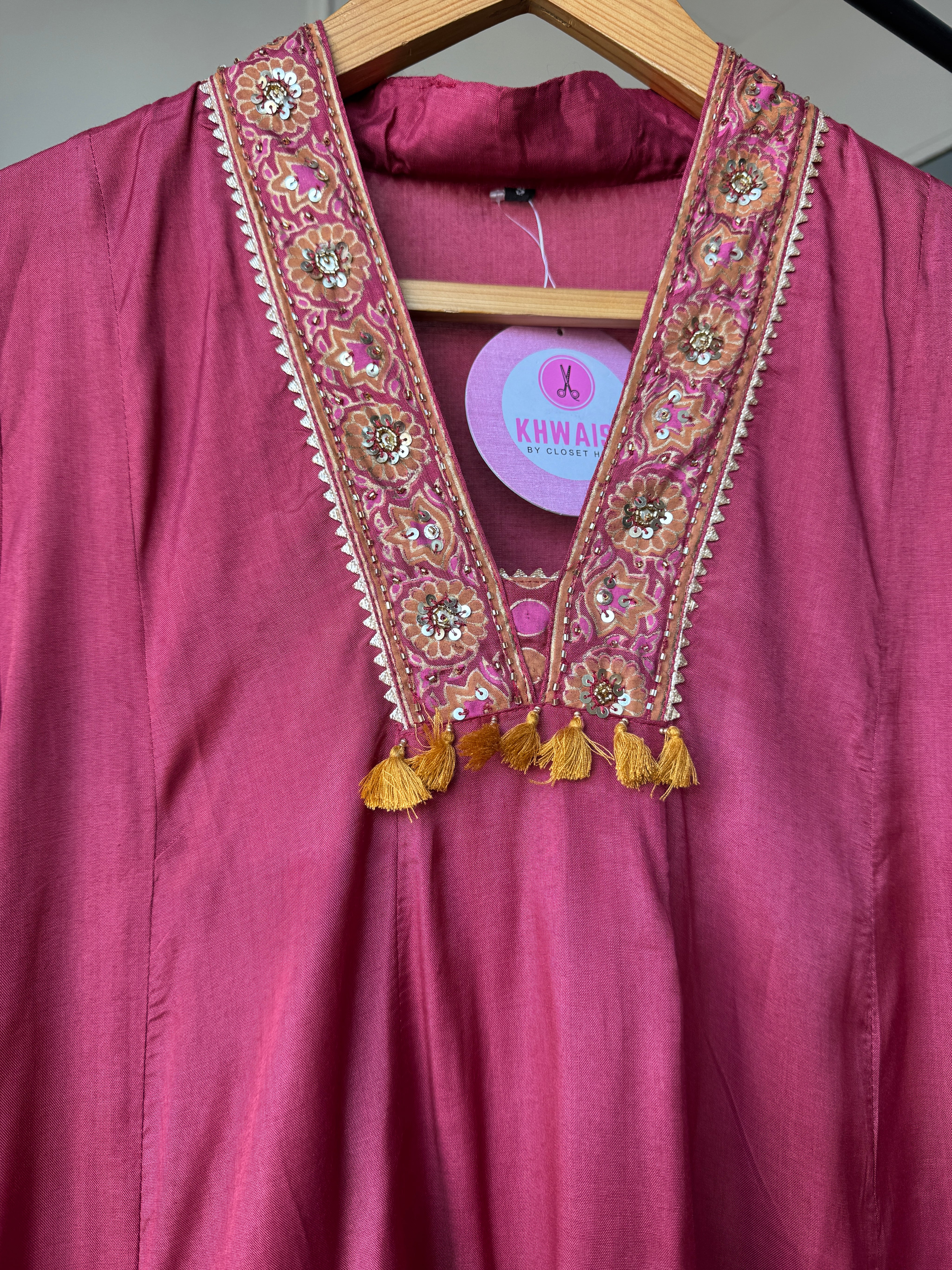 Asifa Patchwork Muslin  Dress- Maroon