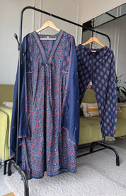 Sidhhi Ajarkh Print Cotton Dress- Blue