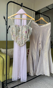 Pushti Corset Style Top With Bell Bottom Plazzo And Dupatta (Make to Order)