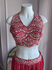 Sana halter neck blouse with palazzo and choker dupatta - Pink