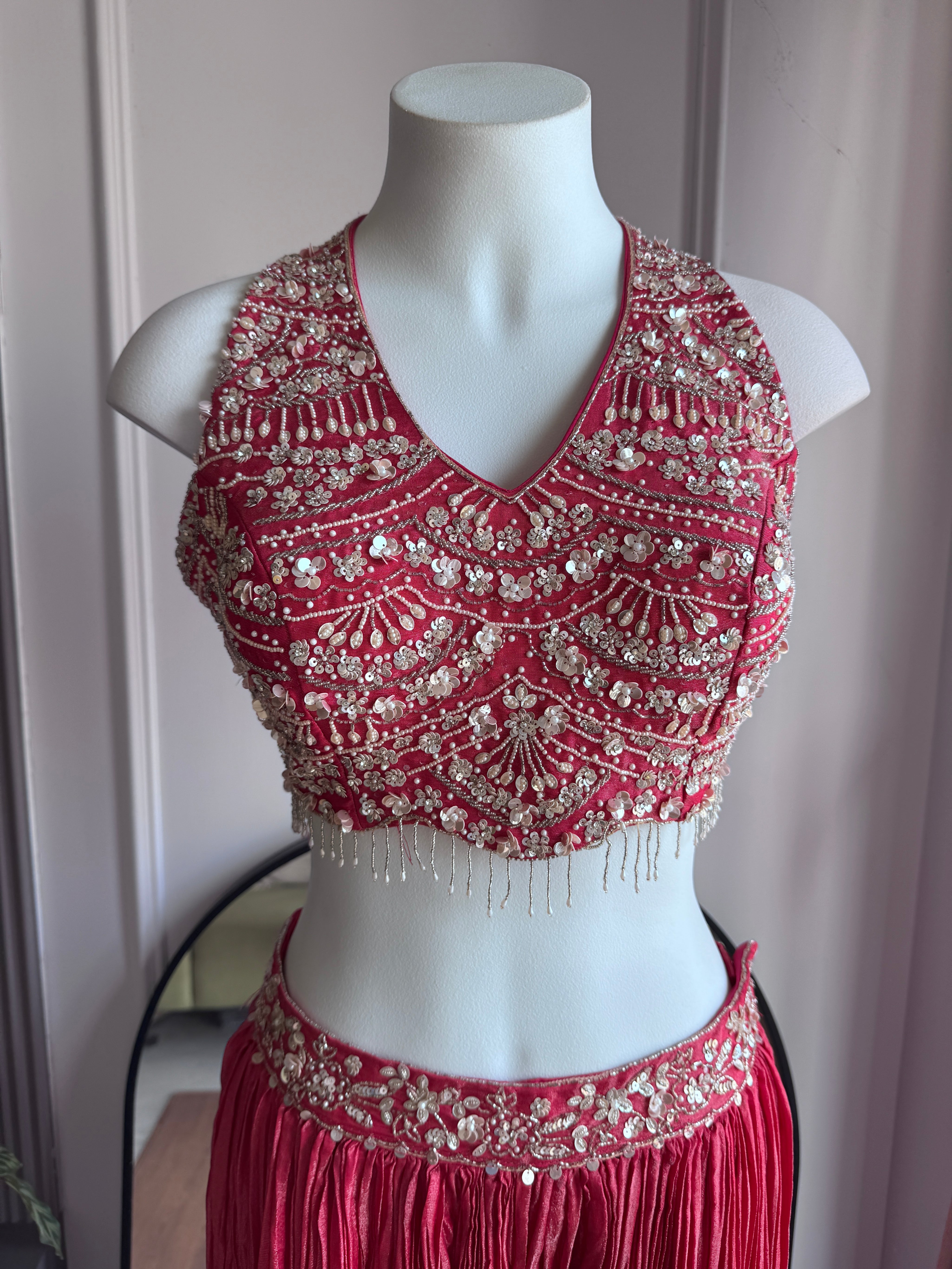 Sana halter neck blouse with palazzo and choker dupatta - Pink