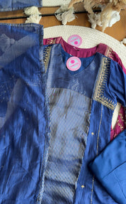 Suri Handwork Mul Chanderi Dress-Blue