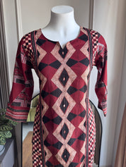 Heer Chequered Cotton Dress-Brick Red