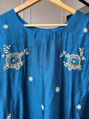 Rasika Embroided Russian Silk Dress-Blue