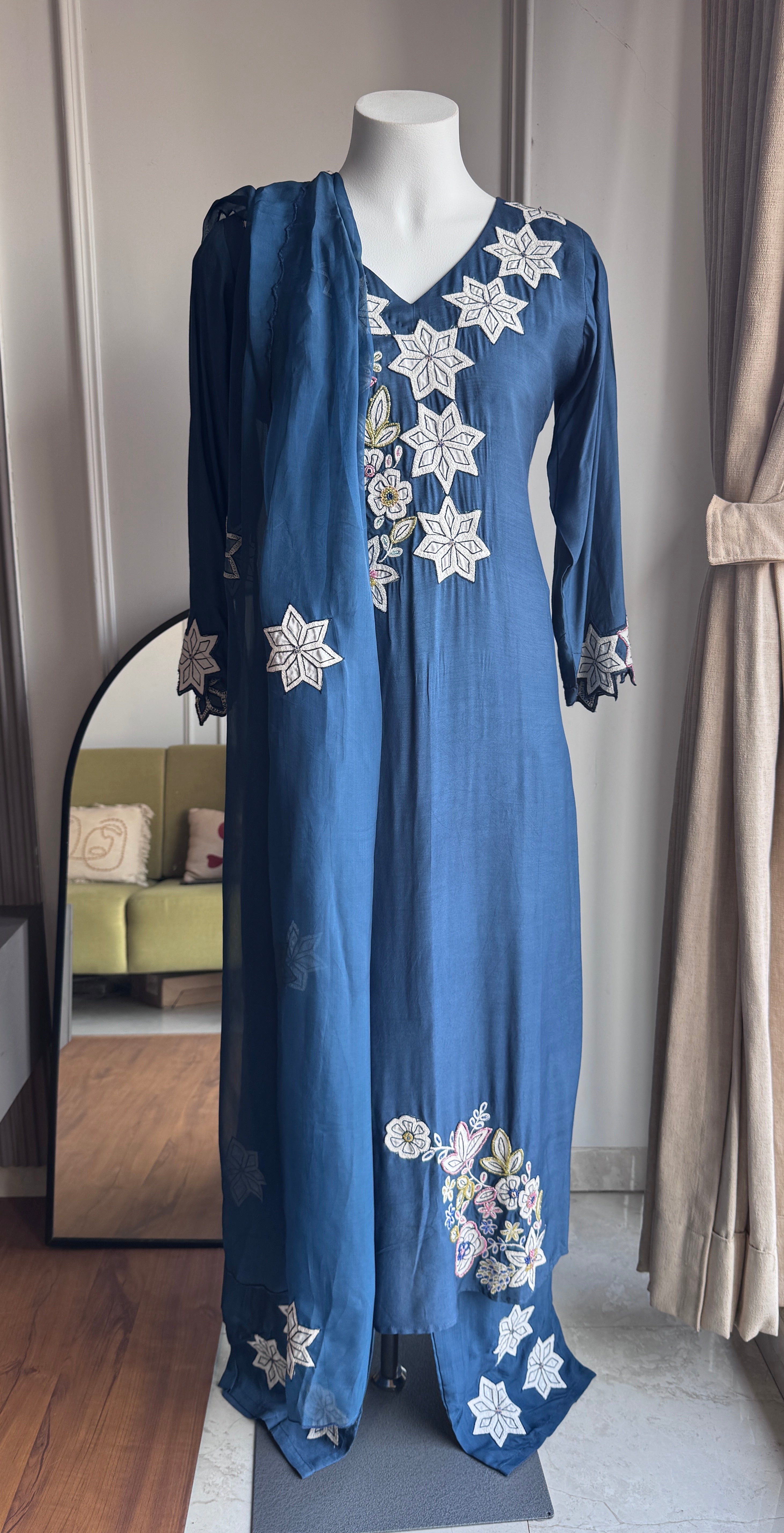 Kinjal Embroided Cut Work Dress- Dusty Purple