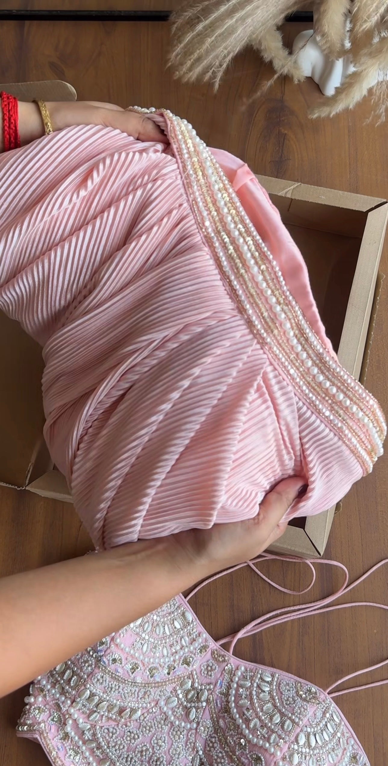 Nayra Handwork Padded Blouse With Skirt And Handwork Cape- Baby Pink