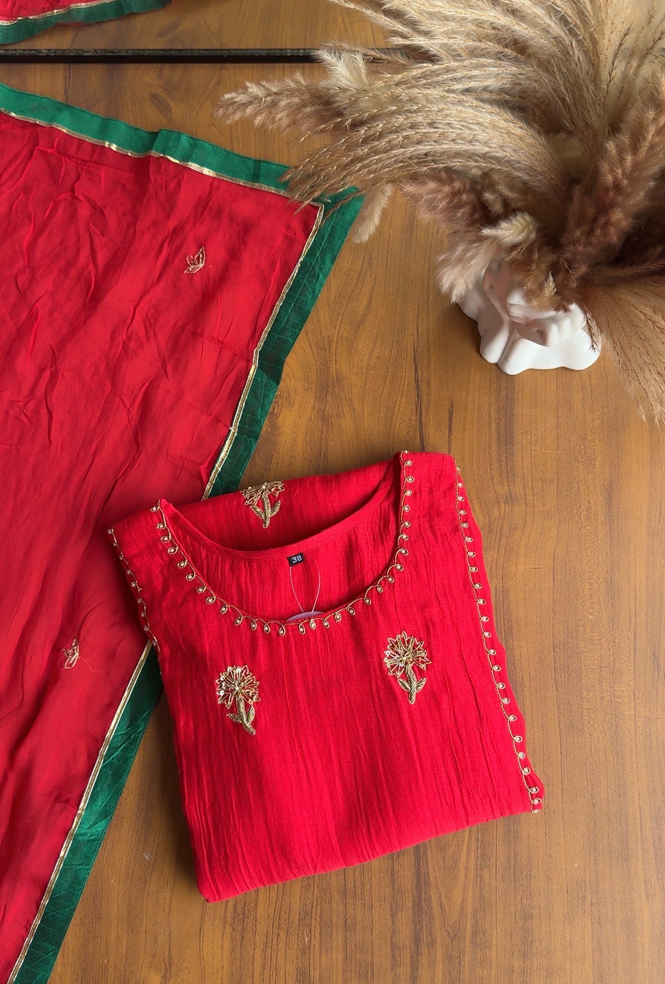 Stuti Mul Chanderi Handwork Dress- Red