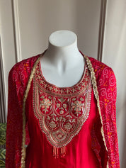 Nishita Embellished suit set with bandhani style-red