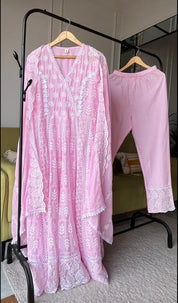 Arvi Lakhnawi Anarkali Dress- Baby Pink