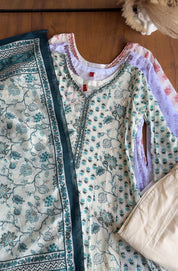 Jannat Floral Anarkali Dress- Sky Blue