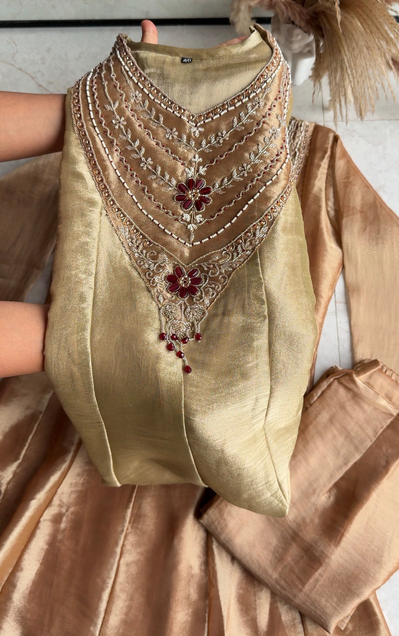 Stuti Shimmer Tissue Anarkali Dress- Liquid Gold