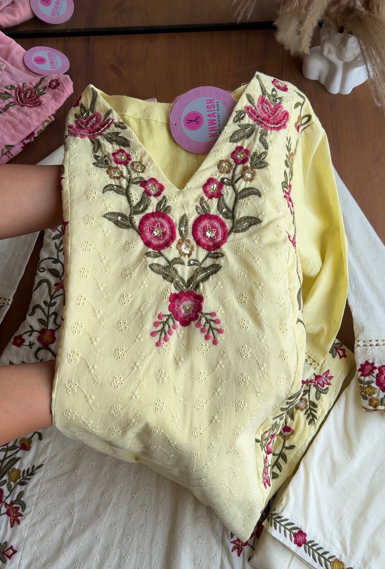 Twinkle Embroided Straight Cut Dress- Yellow