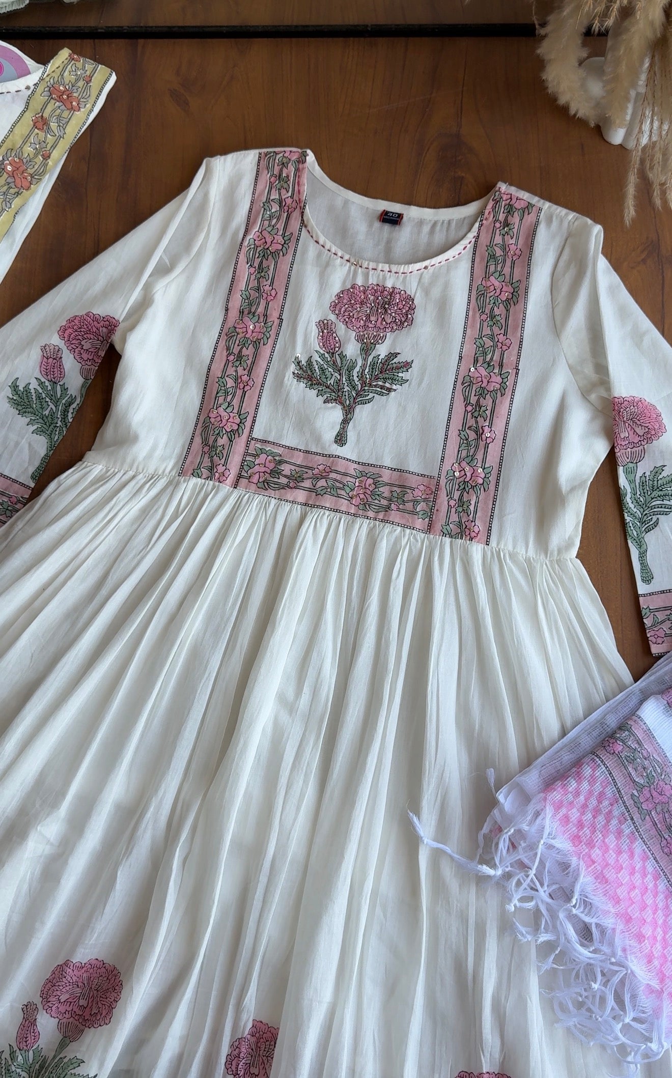 Surbhi block print mul cotton Anarkali Dress- Pink