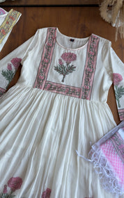 Surbhi block print mul cotton Anarkali Dress- Pink