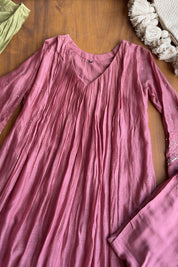 Sanjana Pleated Mul Chanderi Handwork - Dusty Pink