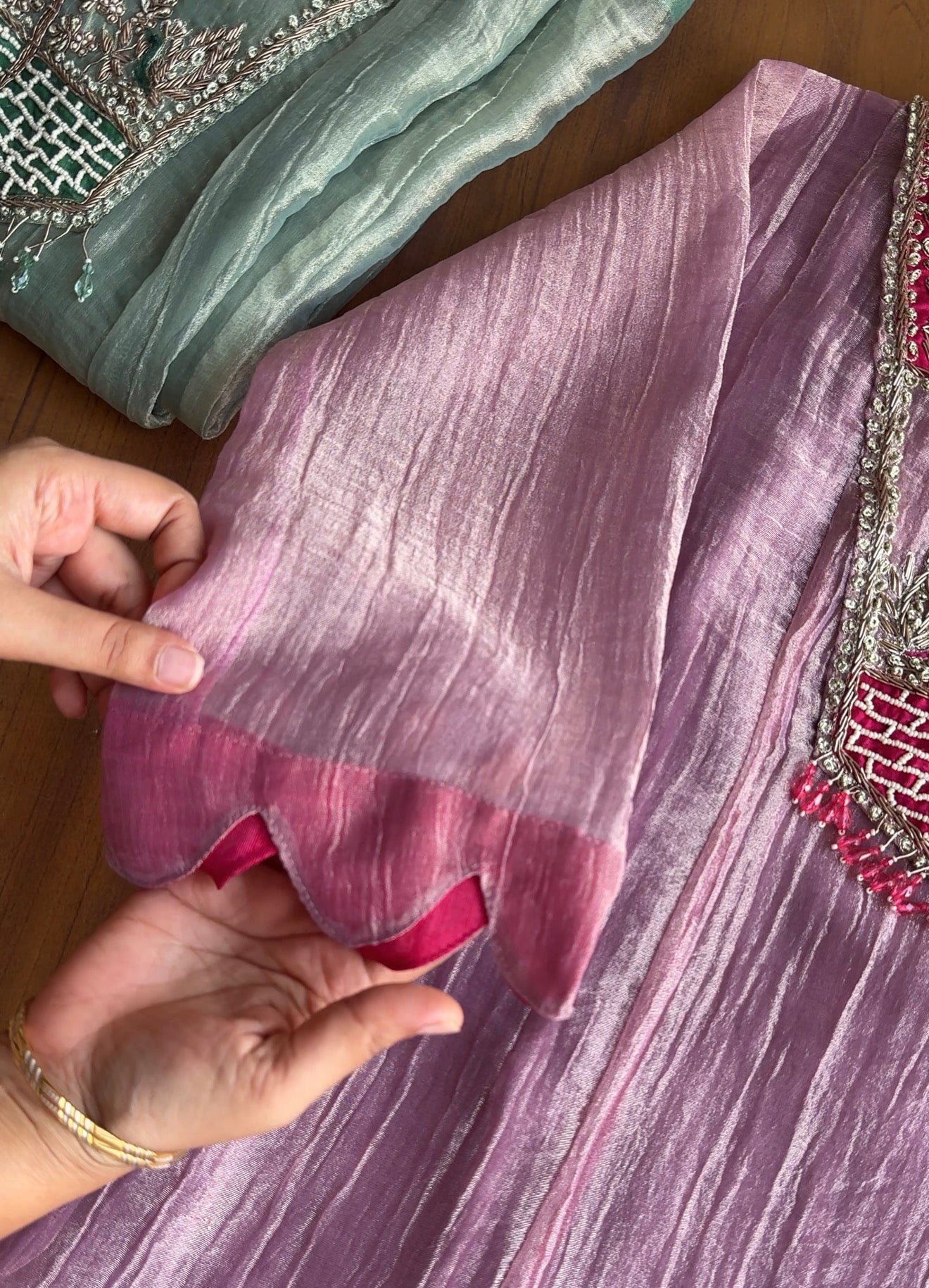 Jasmine Crush Tissue Anarkali Dress- Dusty Pink
