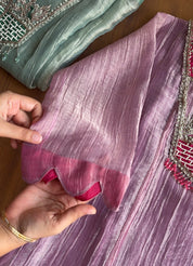 Jasmine Crush Tissue Anarkali Dress- Dusty Pink