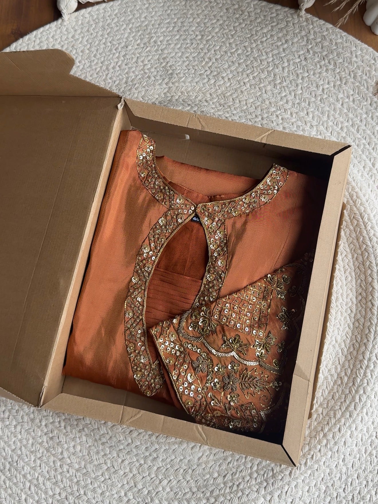 Kinjal Heavy Hand Zardosi Dress- Orange