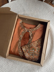Kinjal Heavy Hand Zardosi Dress- Orange