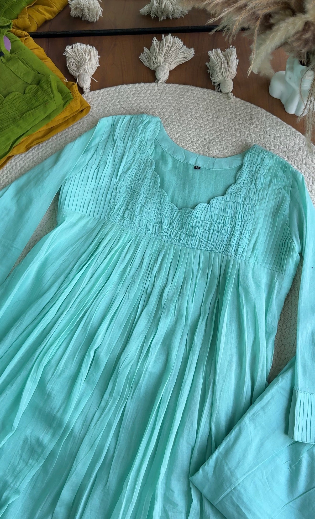 Kareena Scalloped Neck Anarkali Dress-sky blue