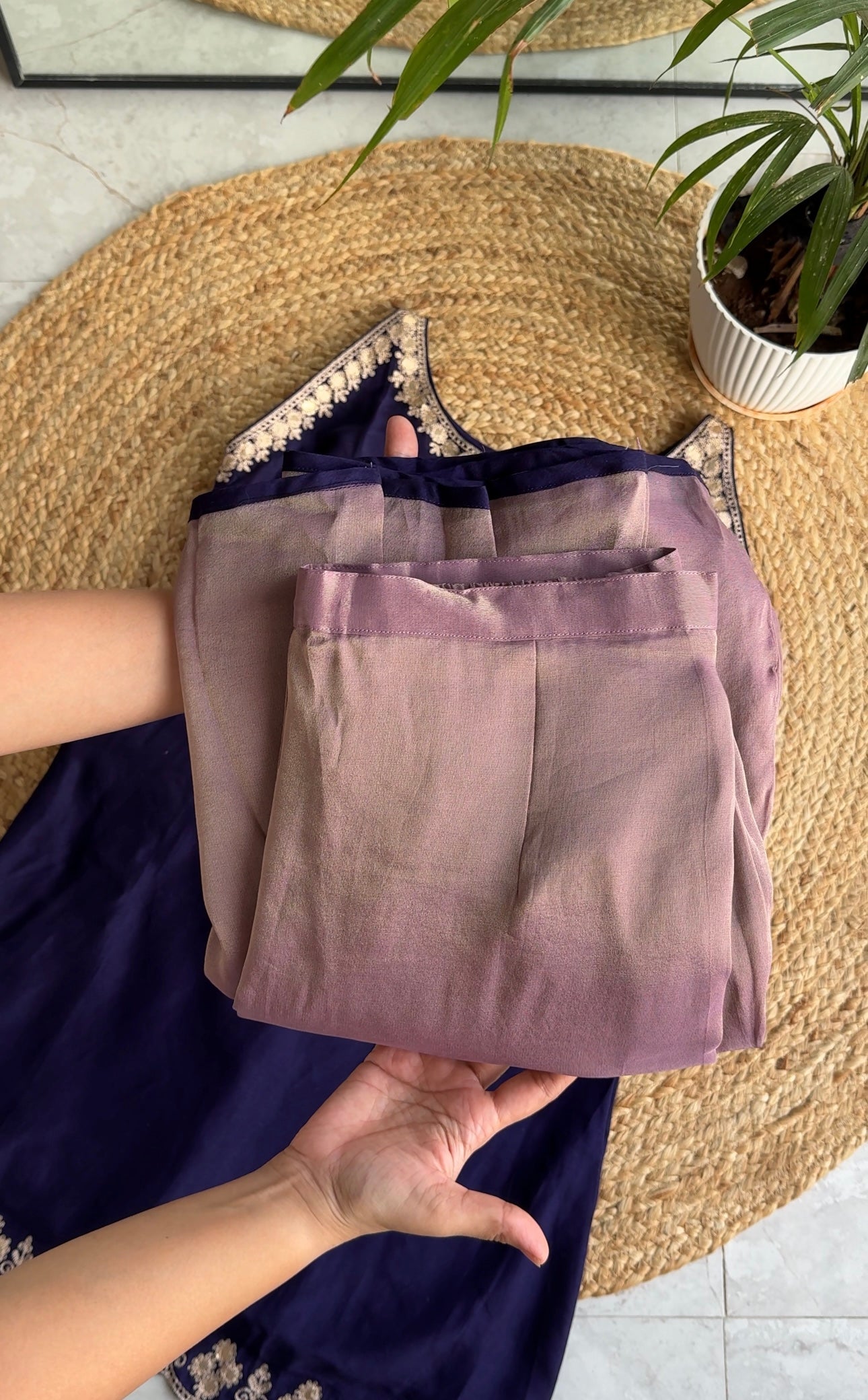 Aisha halter neck short kurta with pants - Purple