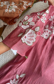 Preeti scalloped neck Patchwork And Handwork Coord Set- Pink