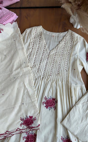 Jeevika embroidered mul cotton dress- White