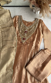 Stuti Shimmer Tissue Anarkali Dress- Rose Gold