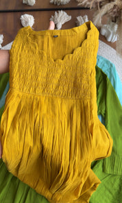 Kareena Scalloped Neck Anarkali Dress-Musturd
